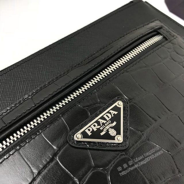 prada手包 普拉達新款皮革手拿包 2NH009 PRADA十字紋牛皮手拿包  pyd2241